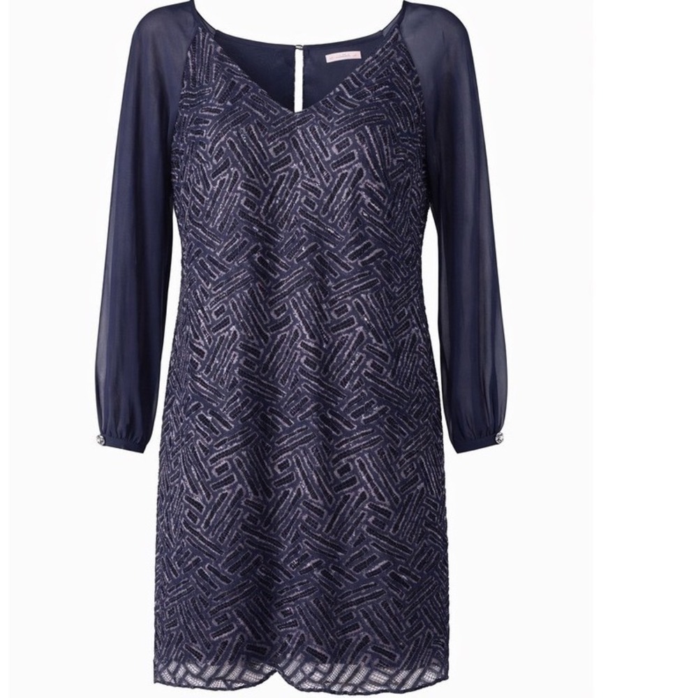 Lilly Pulitzer Carleigh Navy Metallic Lace Dress Size 2 Cocktail Dark Feminine